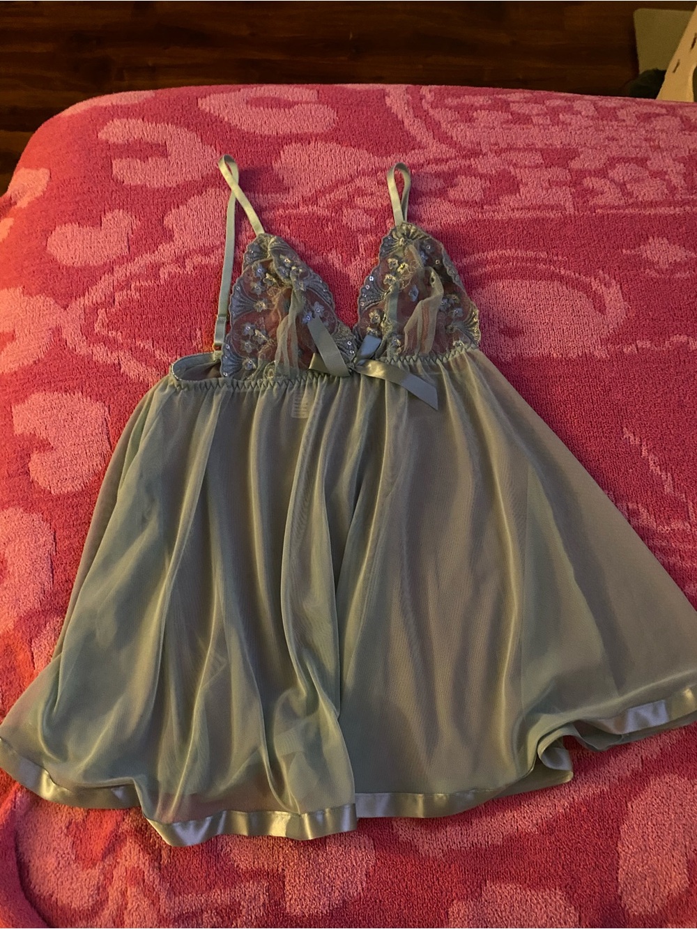 Sheer Sage Green Embroidered Lace Babydoll Chemise